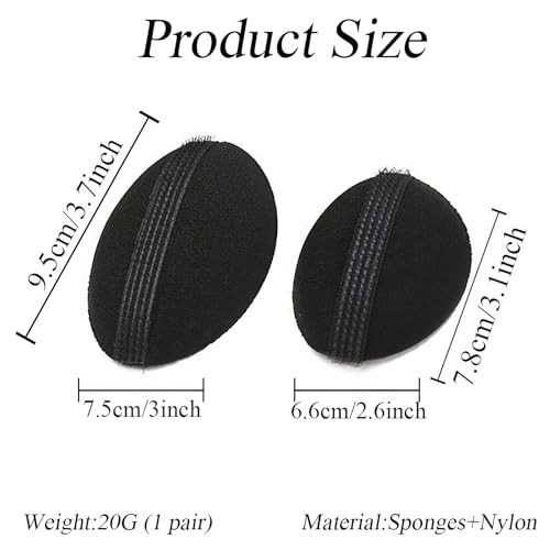 4 Pcs 2 Pairs Black Sponge Bump It Up Volume Hair Base Pads Fluffy Padding Inserts For Hairstyle Bum Maker Braid Holder For Women Girls