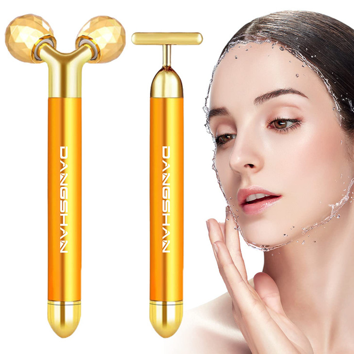Dangshan 2 In 1 Electric Face Massager 24K Golden Facial Massager 3D Roller And T Shape Facial Roller Massager Kit Skin Care Tools