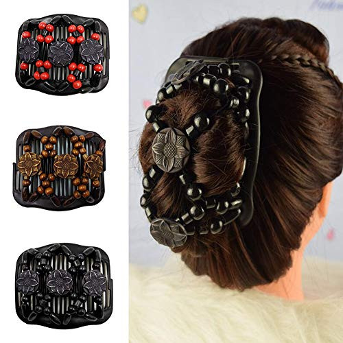 Lovef 4 Pcs Wood Double Combs Magic Hair Clips Women Hair Combs Bun Maker Hair Accessories