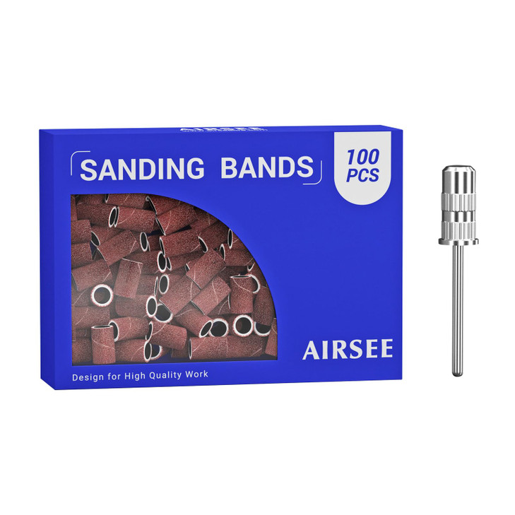 Airsee Sanding Bands For Nail Drill 100 Piece Set 180 Grit Medium Brown