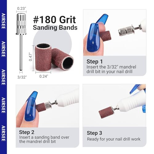 Airsee Sanding Bands For Nail Drill 100 Piece Set 180 Grit Medium Brown