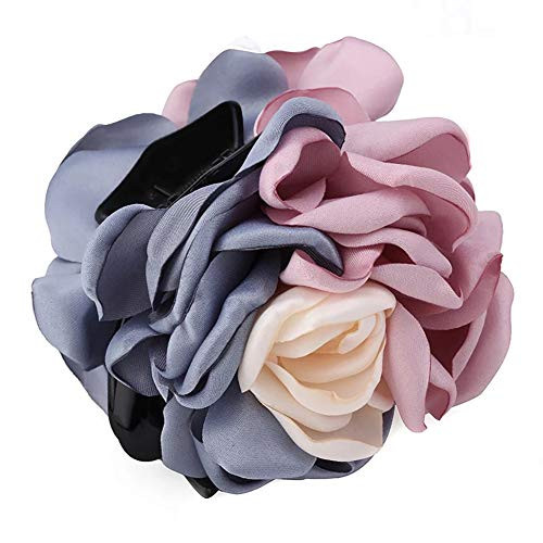 Fodattm 2Pcs Women Flower Hair Clips Hair Claw Elegant Beauty Ribbon Jaw Clip Headwear Hair Jewelry Pink Purple