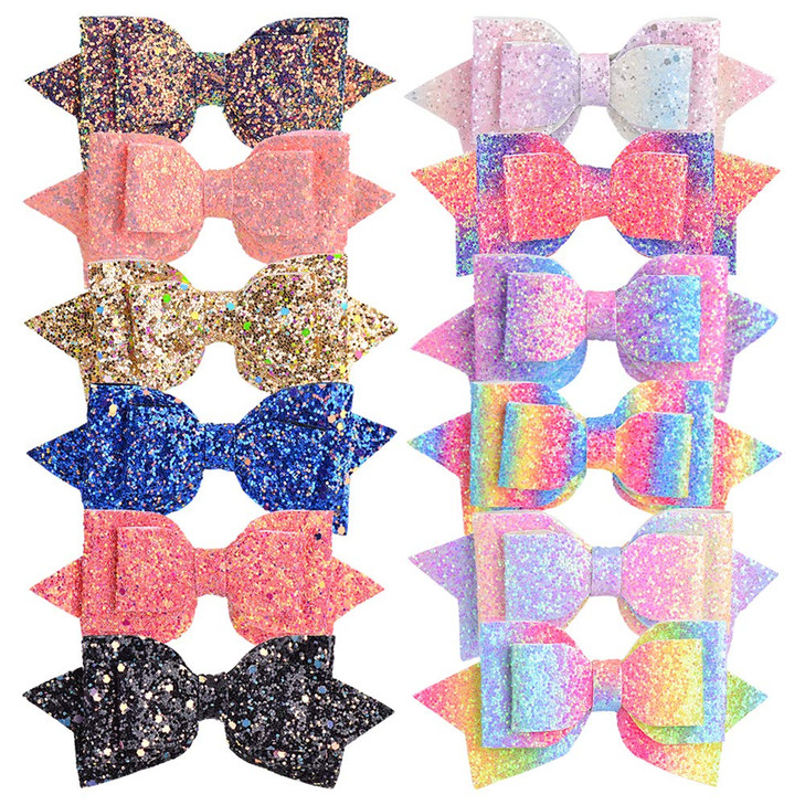 12Pcs Glitter Hair Bows Alligator Clips Sequins Hair Clips Hair Barrettes Hair Accessories For Kids Girls Teens Toddlers