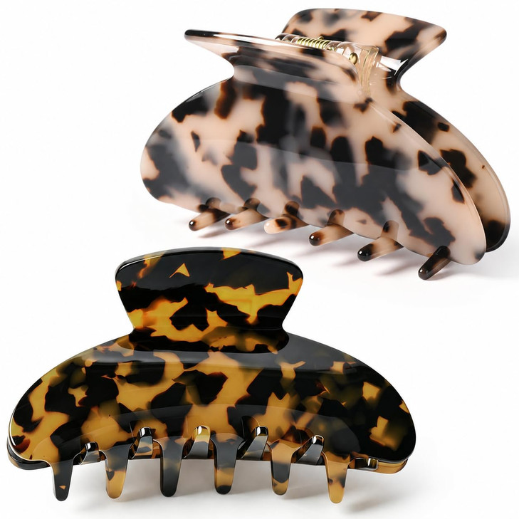 2Pcs Hair Claw Banana Clips Tortoise Barrettes Celluloid French Design Barrettes Celluloid Leopard Print Large Fashion Accessories For Women