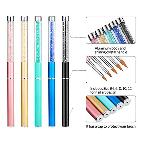 Honoson 5 Pieces Acrylic Nail Brush 3D Nail Brushes For Acrylic Flower Uv Gel Pen Painting Tools Home Diy Salon Using Manicure Pen Size 4 6