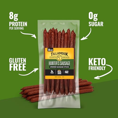 Tillamook Country Smoker Hunter S Sausage Smoked Sausage 16 Oz 36 Ct Bulk Pack Real Hardwood Smoked Beef Meat Sticks 8G Protein 0G Sugar And