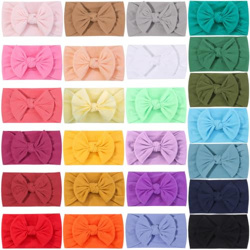 Alinmo 25Pcs Baby Nylon Headbands Soft Baby Girl Headbands With Hair Bows