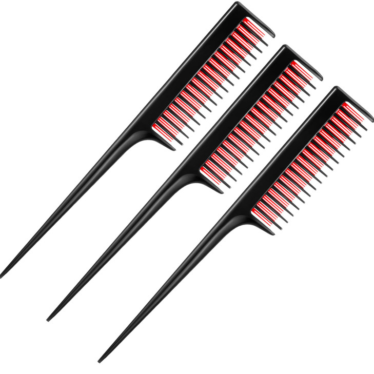 Leinuosen 3 Pcs Triple Teasing Comb Rat Tail Comb Black And Red