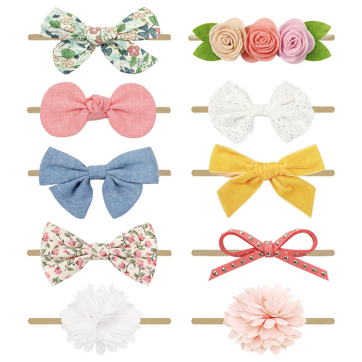 Bqubo Baby Girl Bows And Headbands Soft Nylon Hairbands Elastics Handmade Girls Flower Hair Accessories For Newborn Infant Toddlers Kids 10
