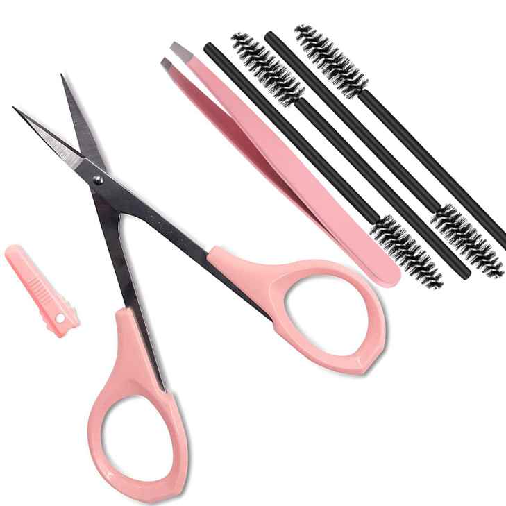 4 Curved Craft Scissors Stainless Steel Unisex Eyebrow Kit Eyebrow Scissors Slant Tweezers And Eyebrow Brush For Eyebrow Eyelash Extensions