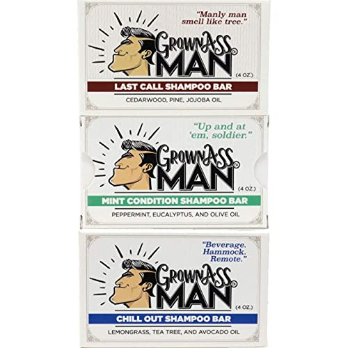 Grown Ass Man Co. Solid Shampoo Bar Rich Lather 3 In 1 Hair Beard And Body Wash Plastic Free And Eco Friendly Natural And Organic Clean For