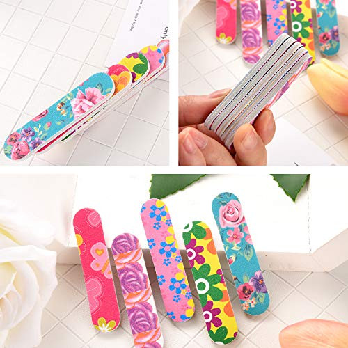 Honoson 100 Pcs Mini Nail Files Double Sided Floral Emery Boards Women