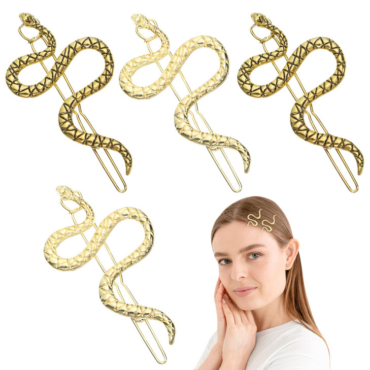 4Pcs Snake Hair Clip Vintage Decorative Metal Hair Pins For Women And Girls Golden