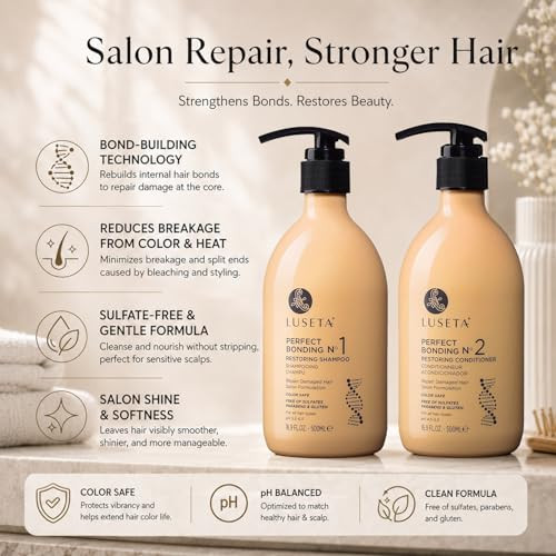 Luseta Bond Repair And Revitalizing Shampoo And Conditioner Set For Chemically Damaged Hair. Deep Moisture To Smooth Frizz And Add Shine.