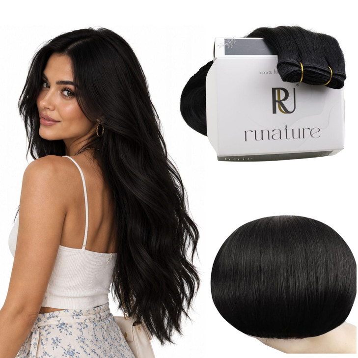 Runature Black Hair Extensions Sew In Extensions Real Human Hair 100G