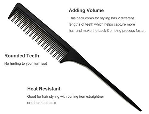 Professional Teasing Comb Tail Comb For Root Teasing For Thin Add Volume Fine And Normal Hair Types Hair Comb For Women And Men 8.75 Inches