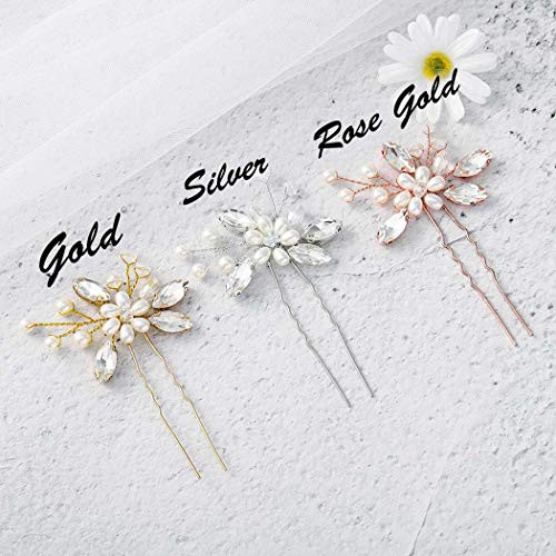 Catery Flower Bridal Hair Pins Pearl Wedding Hair Clips Accessories For Women Pack Of 2 Silver