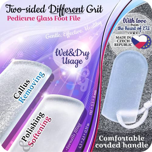 Gladzy Czech Glass Foot File Callus Remover Double Sided Etched Different Grit Coarse And Fine Surfaces For Hard Skin And Cracked Heels
