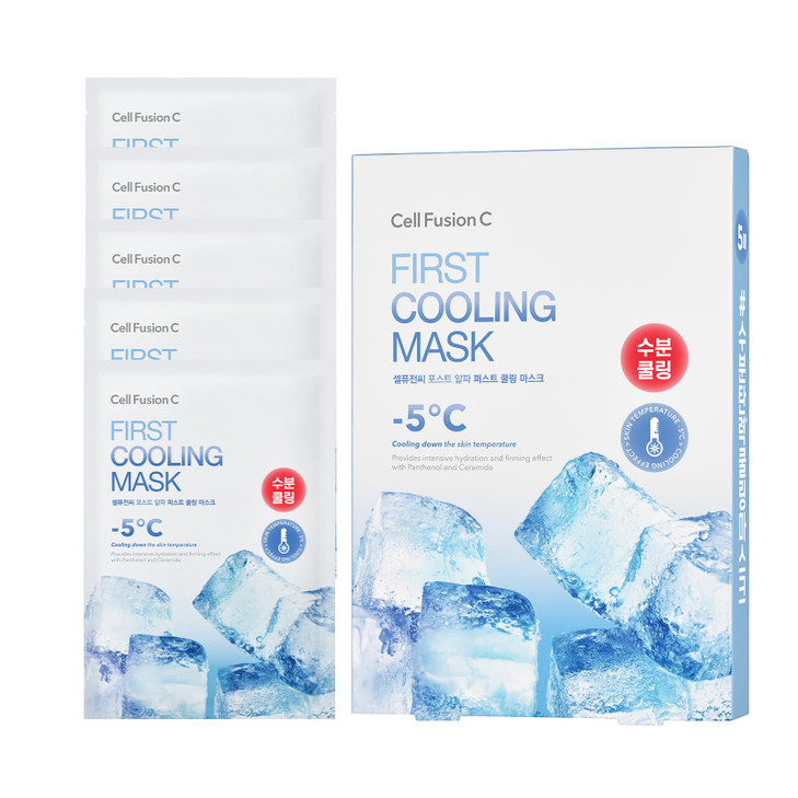 Cell Fusion C Post Alpha First Cooling Mask 5ea with Glacial Water & Panthenol, Hydrating and Plumping Korean Sheet Mask for Sensitive, Dry Skin