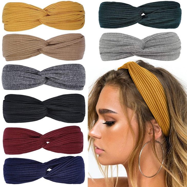 Huachi Headbands For Women Twist Knotted Women Head Bands Boho Stretchy Hair Bands Non Slip For Girls Criss Cross Turban Plain Headwrap Yoga