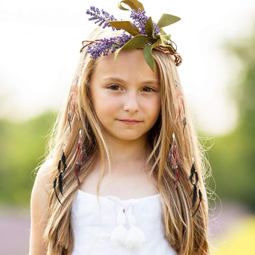 Ronrons 6 Pack Handmade Boho Hippie Hair Extensions With Feather Clip Comb Headdress Diy Accessories For Women Brown Black Khaki