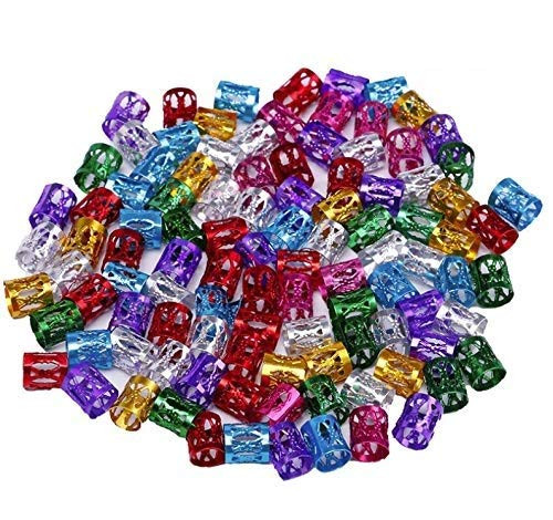 Lassum 100 Pcs Dreadlocks Hair Cuff 8Mm Aluminum Dread Locks Metal Cuffs Hair Decoration Braiding Hair Jewelry Multicolor