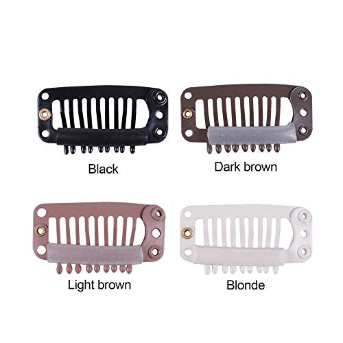Yantaisiyu 24 Pcs Lot 32Mm 9 Teeth Metal Wig Clips With Rubber Stopper Invisible Hairpiece Wig Accessories Clips Black