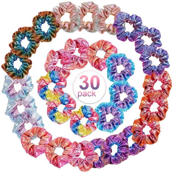 Tatuo 30 Pcs Metallic Hair Scrunchies For Girls Women Gift Stocking Stuffer