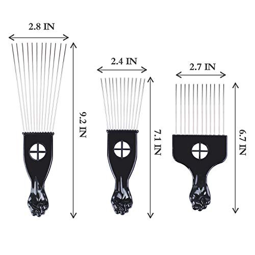 Leaduway Hair Picks Black Metal Afro Combs For Hair Styling Fist Pick For Women And Men