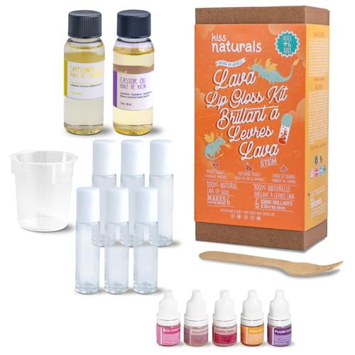 Kiss Naturals Lava Lip Gloss Kit With Organic Castor Oil Safflower Oil Coconut Oil Stem Diy Science Kit Make 6 Lip Gloss 2 Natural Flavors