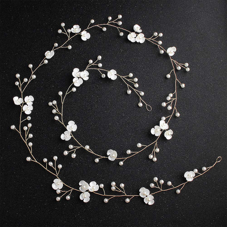 Anglacesmade Bridal Hair Vine 39 Pearl Headband Extro Long Flower Hair Piece For Bride Bridesmaid Prom Party Festival Hair Jewelry For Women