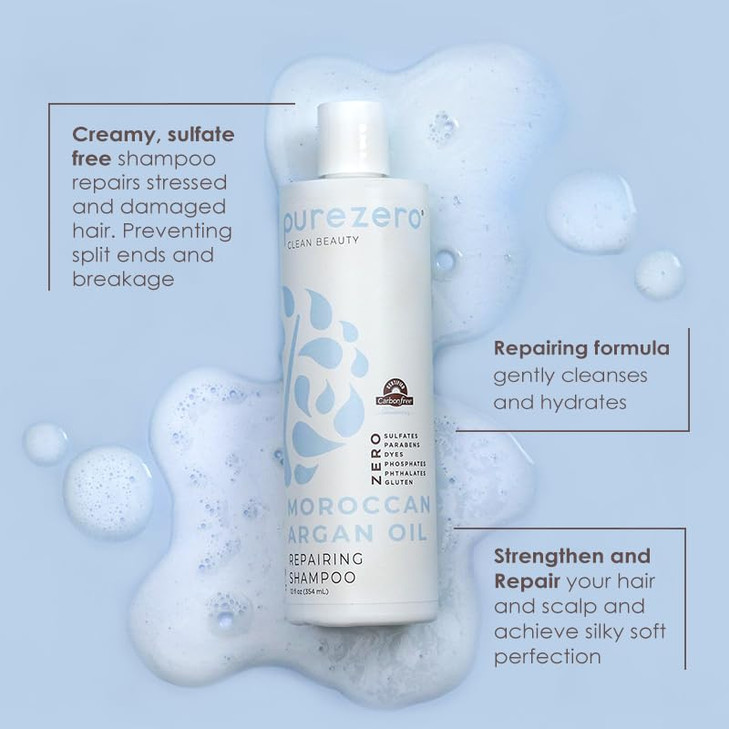 Purezero Moroccan Argan Oil Shampoo And Conditioner Set Repair Damaged Hair Fight Dandruff And Frizz Zero Sulfates Parabens Dyes Gluten 100