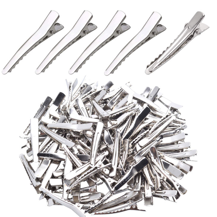 Single Prong Alligator Hairpins 100 Pieces Silver Metal Curl Crocodile Hair Clips Teeth Bows Holders Accessories For Hair Care Salon Woman