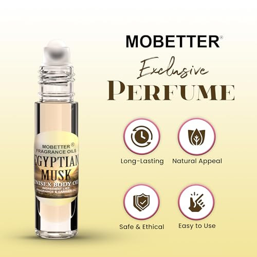 Mobetter Fragrance Oils Egyptian Musk Fragrance Body Oil 0.33 Oz Roll On Glass Bottle Strong Uncut Travel Size Long Lasting Perfume Oil