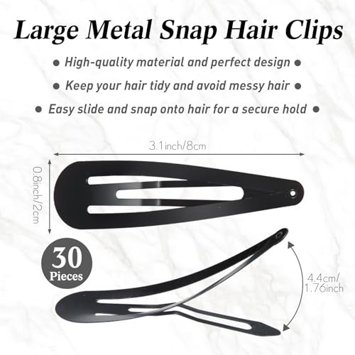 Willbond 30 Pcs 3.1 Inch Large Metal Hair Clip Simple Black
