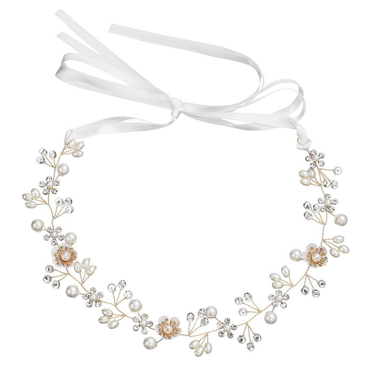 Bridal Hair Vines Crystal Pearls Flower Wedding Hair Accessories Evening Party Tiara Headpiece For Bridesmaid And Flower Girls