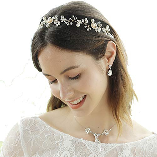 Bridal Hair Vines Crystal Pearls Flower Wedding Hair Accessories Evening Party Tiara Headpiece For Bridesmaid And Flower Girls