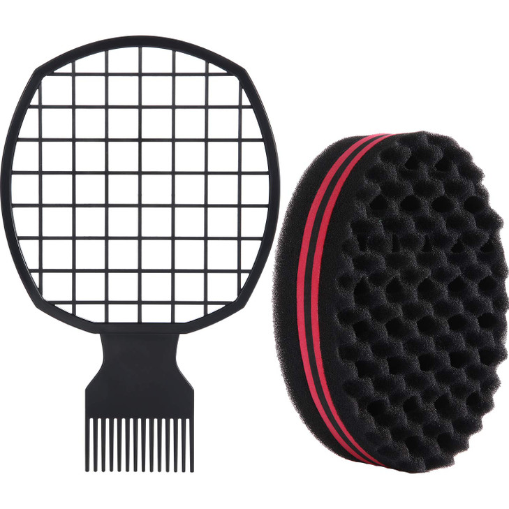 Leinuosen 2 Pieces Afro Pick Comb Twist Sponge Brush For Coils Curls