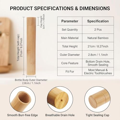 2 Pcs Natural Bamboo Toothbrush Storage Holder Empty Reusable Portable Toothbrush Case With Cover Personal Cleaning Tools Container