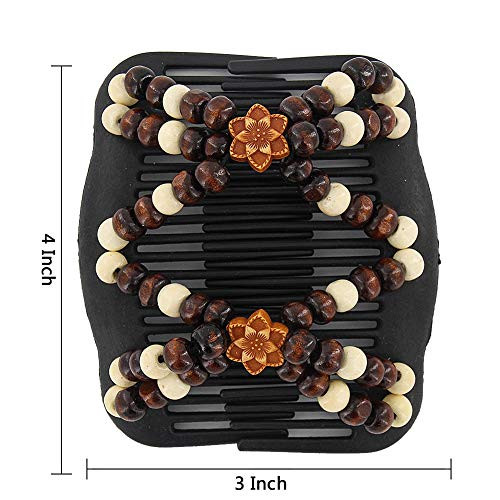 Yeshan Magic Hair Side Combs For Women Wood Beaded Stretch Double Clips Bun Maker Hair Accessories Pack Of 6