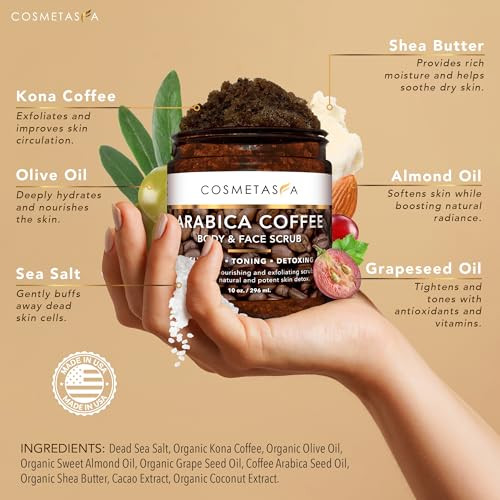 Cosmetasa Organic Arabica Coffee Scrub Bundle 2 In 1 Face And Body Scrub For Women And Men Natural Cellulite Exfoliator With Exfoliating