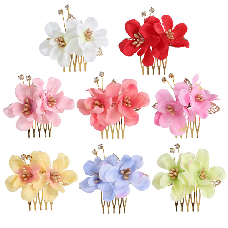 Insowni 8 Pack Hawaiian Luau Party Wedding Bridal Headpiece Artificial Fake Silk Hibiscus Flower Gold Hair Side Combs Clips Pins Barrettes