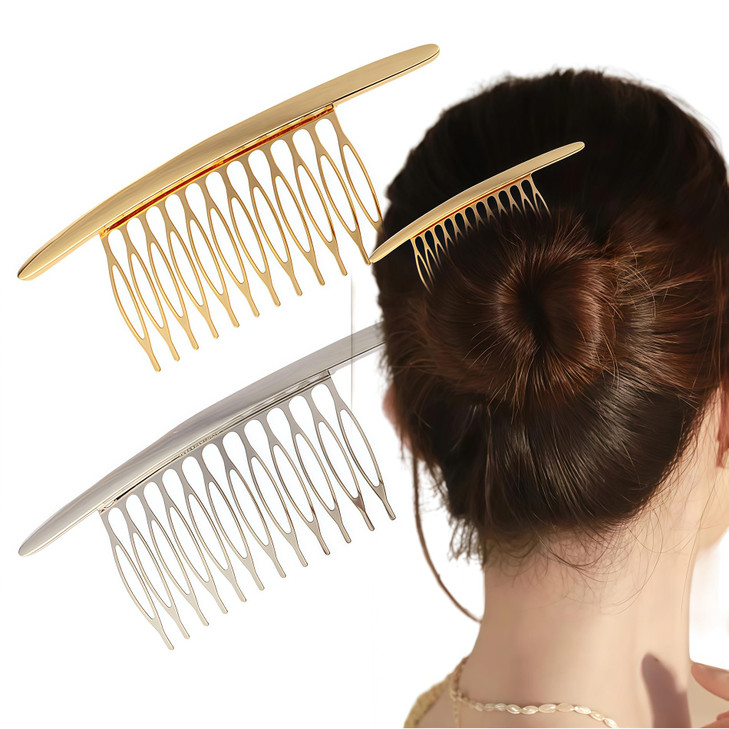 2Pcs Alloy Hair Comb Silver And Gold Headwear Side Comb For French Twist Sparkle Styling Tools And Hair Accessories For Women And Girls