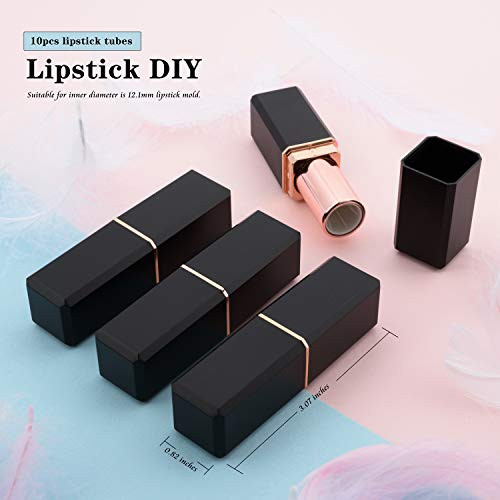Allwon 10Pcs Black Empty Lipstick Tubes Diy Lip Balm Container Square Tube