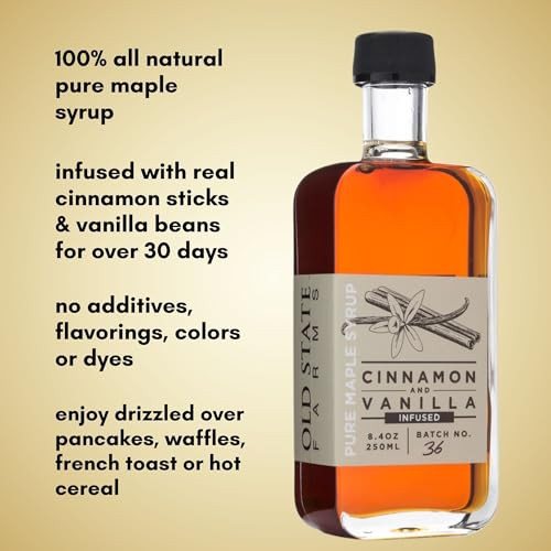 Old State Farms Cinnamon And Vanilla Infused Pure Maple Syrup Breakfast Pancakes Waffles Hot Cereal All Natural No Articial Flavors Or