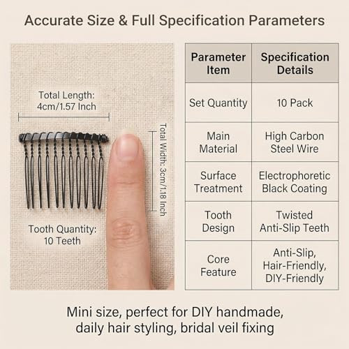 10 Pcs Metal Wire Hair Clips And Barrettes 10 Teeth 4Cm Twist Bridal Combs Veil Hair Pins For Wedding Party Bulk Pack For Women And Girls