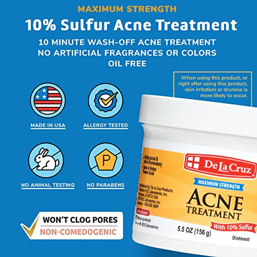 De La Cruz 10 Percent Sulfur Ointment Cystic Acne Treatment Face And Body 5.5 Oz