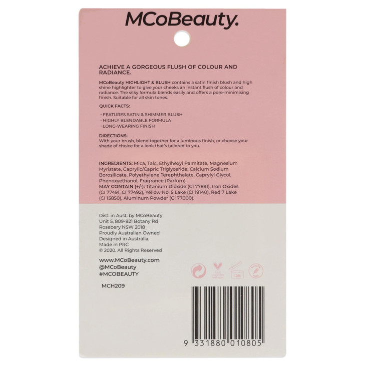 MCoBeauty Highlight And Blush - Two-Toned Powder Duo - A Gorgeous Flush Of Radiance And Color - Satin Blush And High Shine Highlighter - Highly Blend