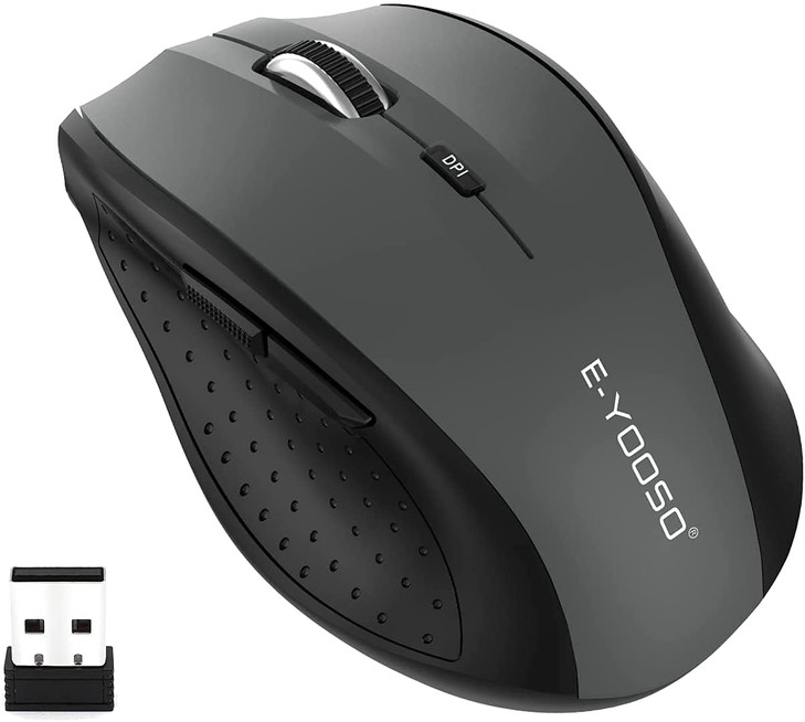 E-YOOSO Wireless Mouse for Laptop, Portable Optical Computer Mouse, 6 Buttons, Cordless 2.4GHz with USB Receiver, 5-Level 4800 DPI, 18 Months Battery