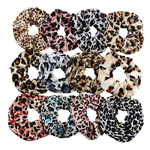 12 Pack Women S Animal Style Leopard Print Hair Scrunchies Cheetah Hair Ties Chiffon Ponytail Holder Elastic Bobbles 12 Pcs Velvet